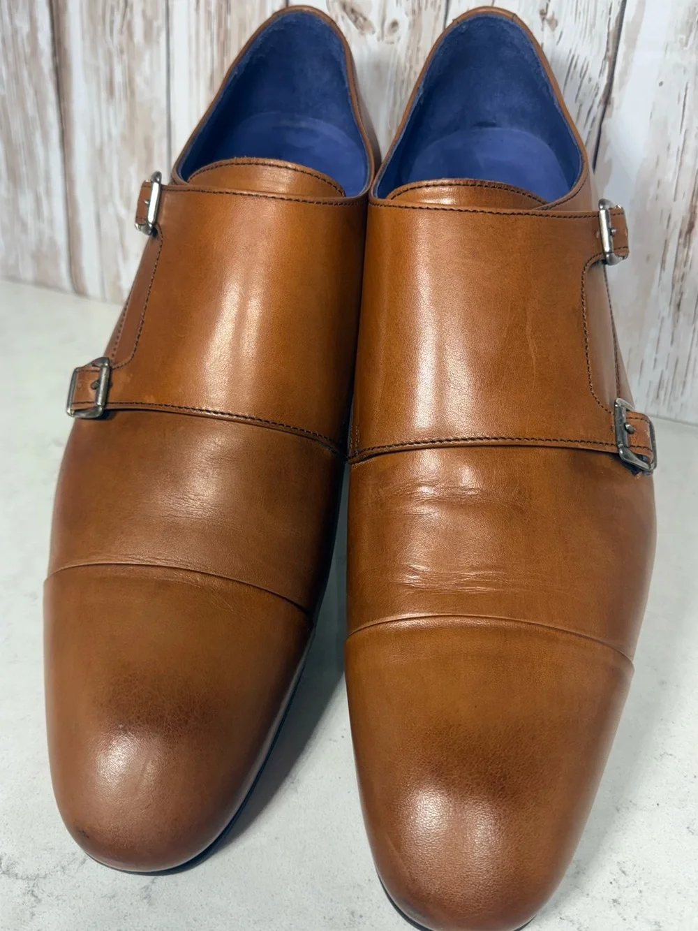 Saks Fifth Avenue Tan Leather Double Monk Strap Oxfords